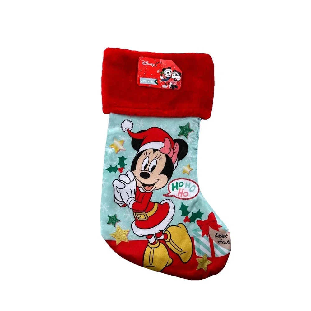 Disney‎ Minnie Mouse Christmas Stocking Red Faux Fur Cuff Blue 15 Inch NWT